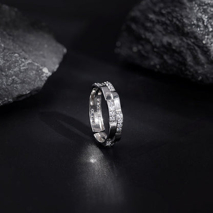 Silver Zircon Studded Sparkle Ring For Him
