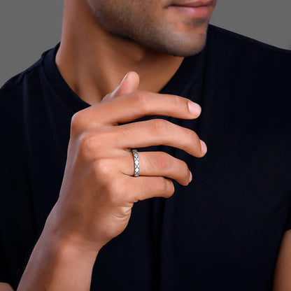 Oxidised Silver Rider Edge Ring For Him