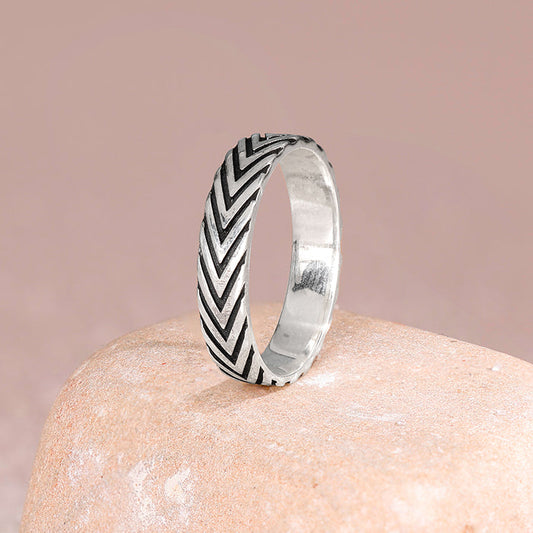 Oxidised Silver Chevron Ring For Him