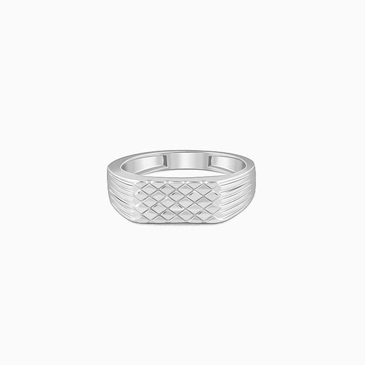 Silver Textured Edge Ring For Him