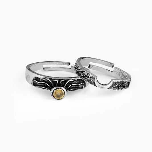 Oxidised Silver Celestial Love Couple Bands