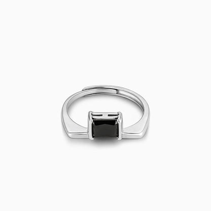 Silver Black Square Ring