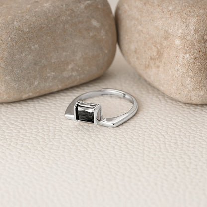 Silver Black Square Ring