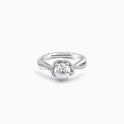 Silver Zircon Shining Flower Ring