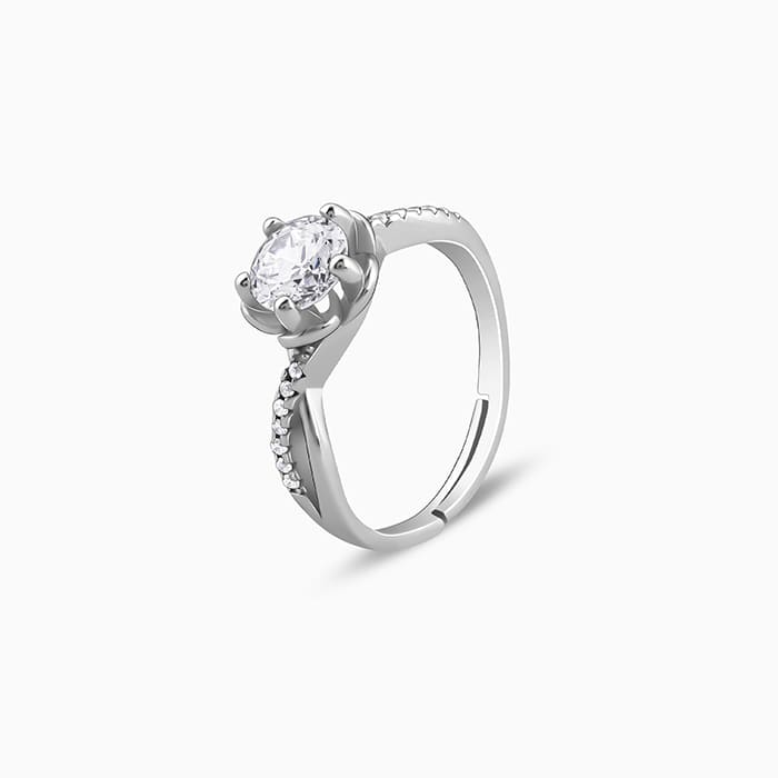 Silver Zircon Shining Flower Ring
