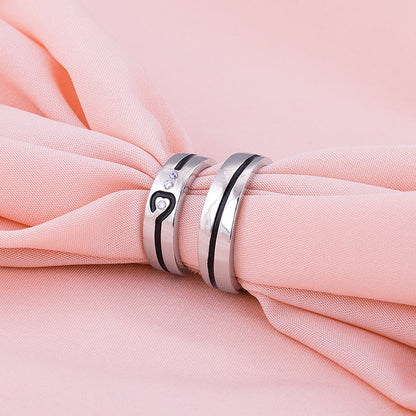 Silver Heart String Couple Rings