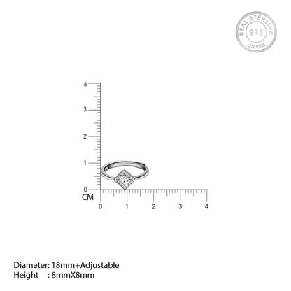 Silver Zircon Symmetry Square Ring