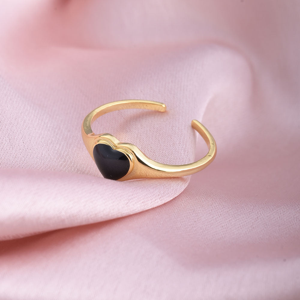 Small Black Heart Ring- 18k Gold Vermeil