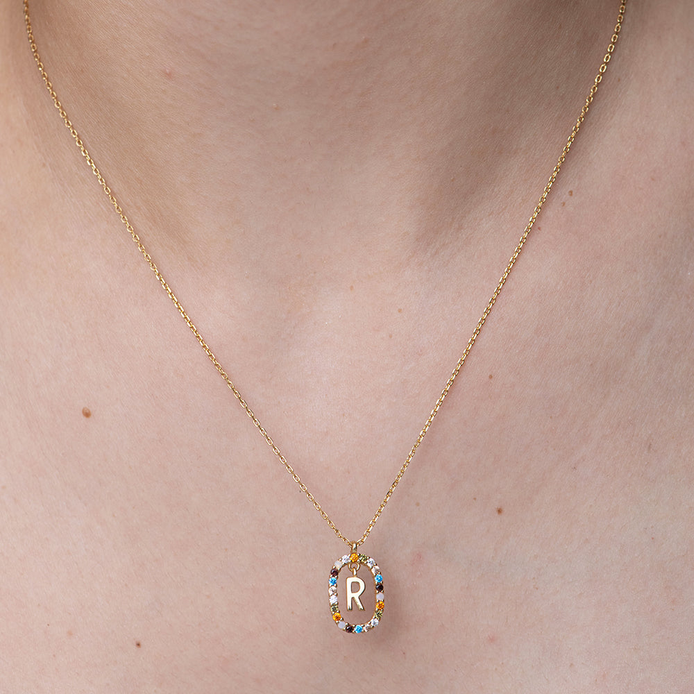 Colourful Stones Initial Necklace- 18k Gold Vermeil