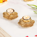 Radiant Bloom Aluminium Tealight Holder Set Of 2 In Festive Gift Box