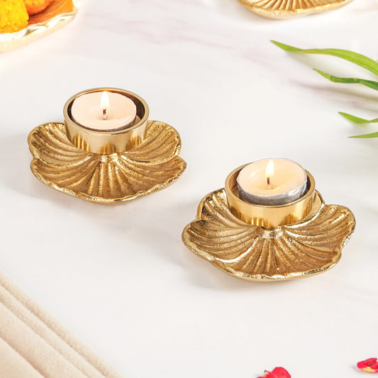 Radiant Bloom Aluminium Tealight Holder Set Of 2 In Festive Gift Box