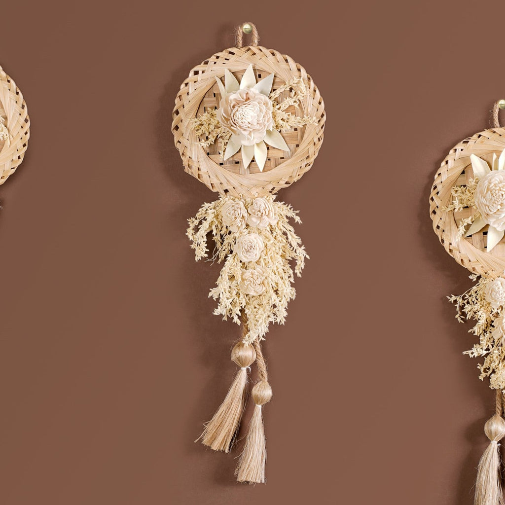 Organic White Petals Dried Flower Wall Decor Set Of 4