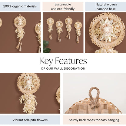 Organic White Petals Dried Flower Wall Decor Set Of 4