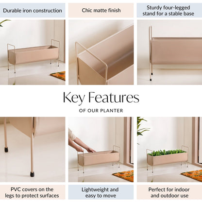 Raised Trough Planter With Handle Beige