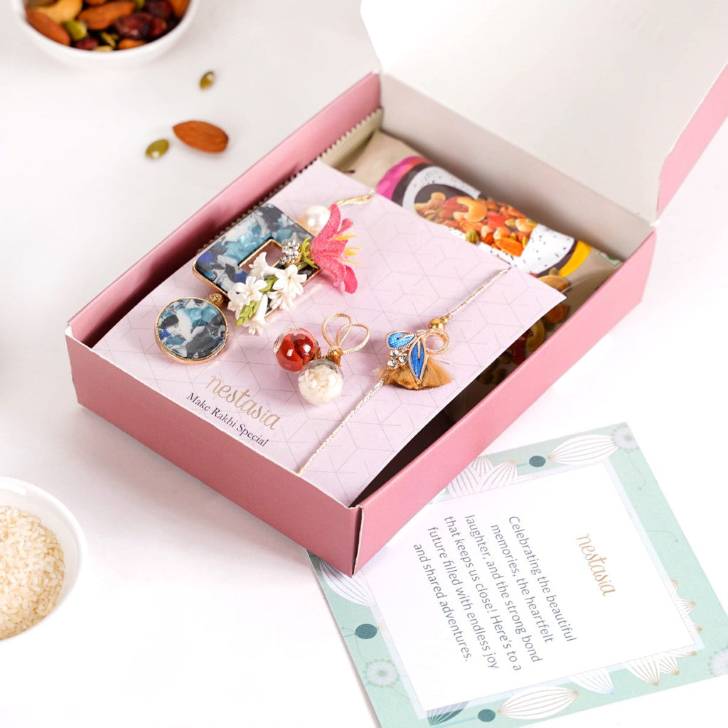 Regal Blue Rakhi Hamper For Couples Set Of 4 With Gift Box