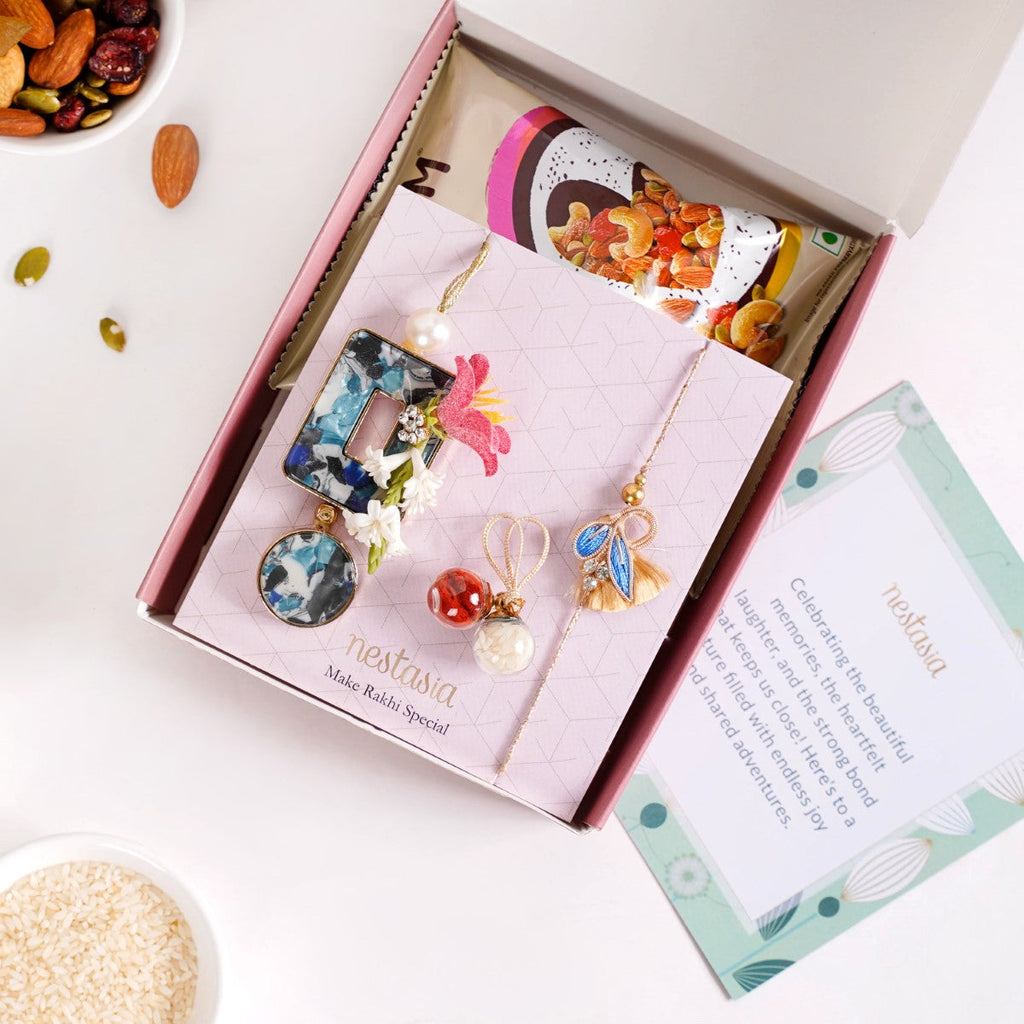 Regal Blue Rakhi Hamper For Couples Set Of 4 With Gift Box