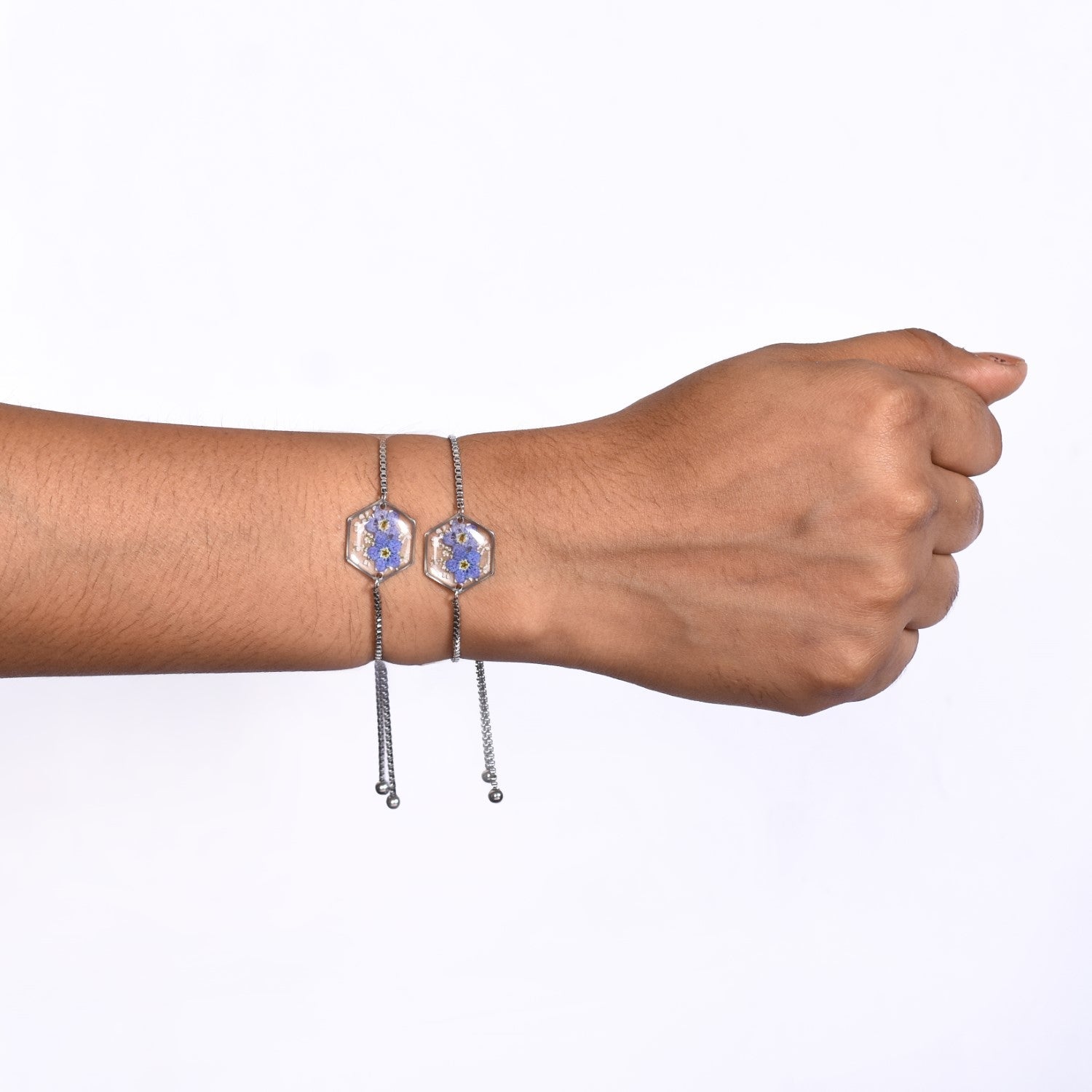 Blossom Reverie Silver Chain Bracelet Set Of 2