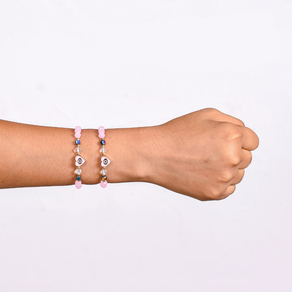 Pink Hamsa Eye Talisman Charm Bracelet Set Of 2