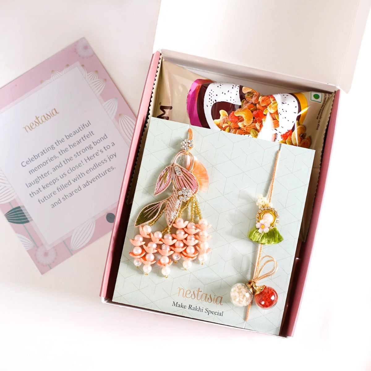 Pearly Peach Rakhi Lumba Hamper Set Of 4 With Gift Box