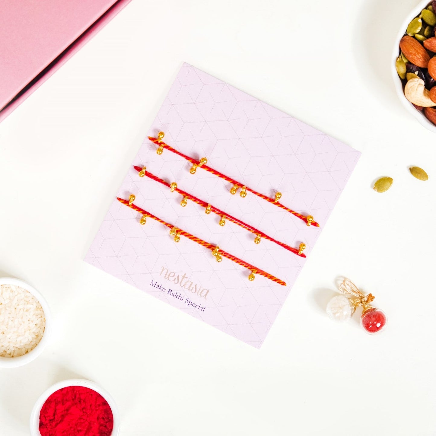 Moli Rakhi Gift Set Of 5 With Box Roli Chawal Dry Fruits And Card