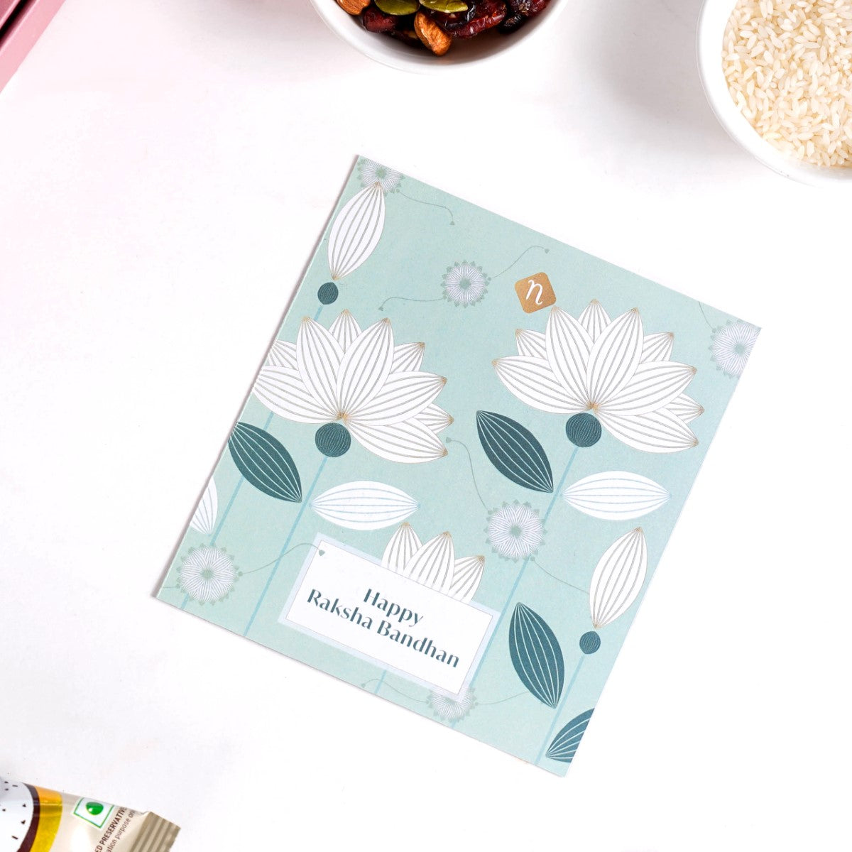 Pastel Floral Couple Rakhi Set Of 4 With Gift Box And Card