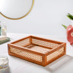 Cane Rectangular Wooden Tray