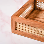 Cane Rectangular Wooden Tray