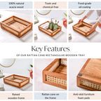 Cane Rectangular Wooden Tray