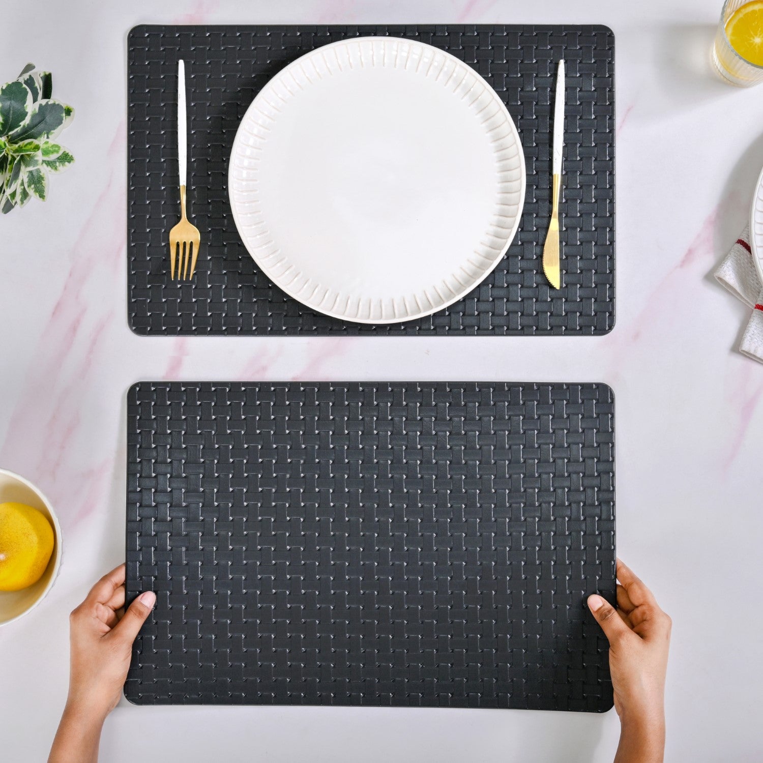 Raven Black Weave Placemat Set Of 6