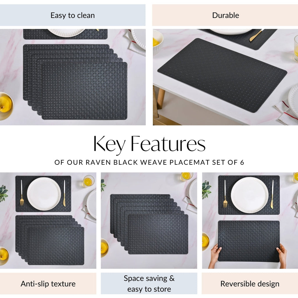 Raven Black Weave Placemat Set Of 6