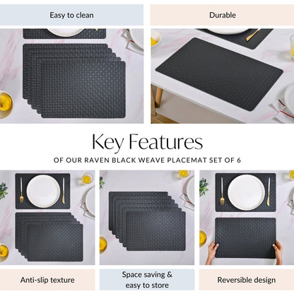 Raven Black Weave Placemat Set Of 6