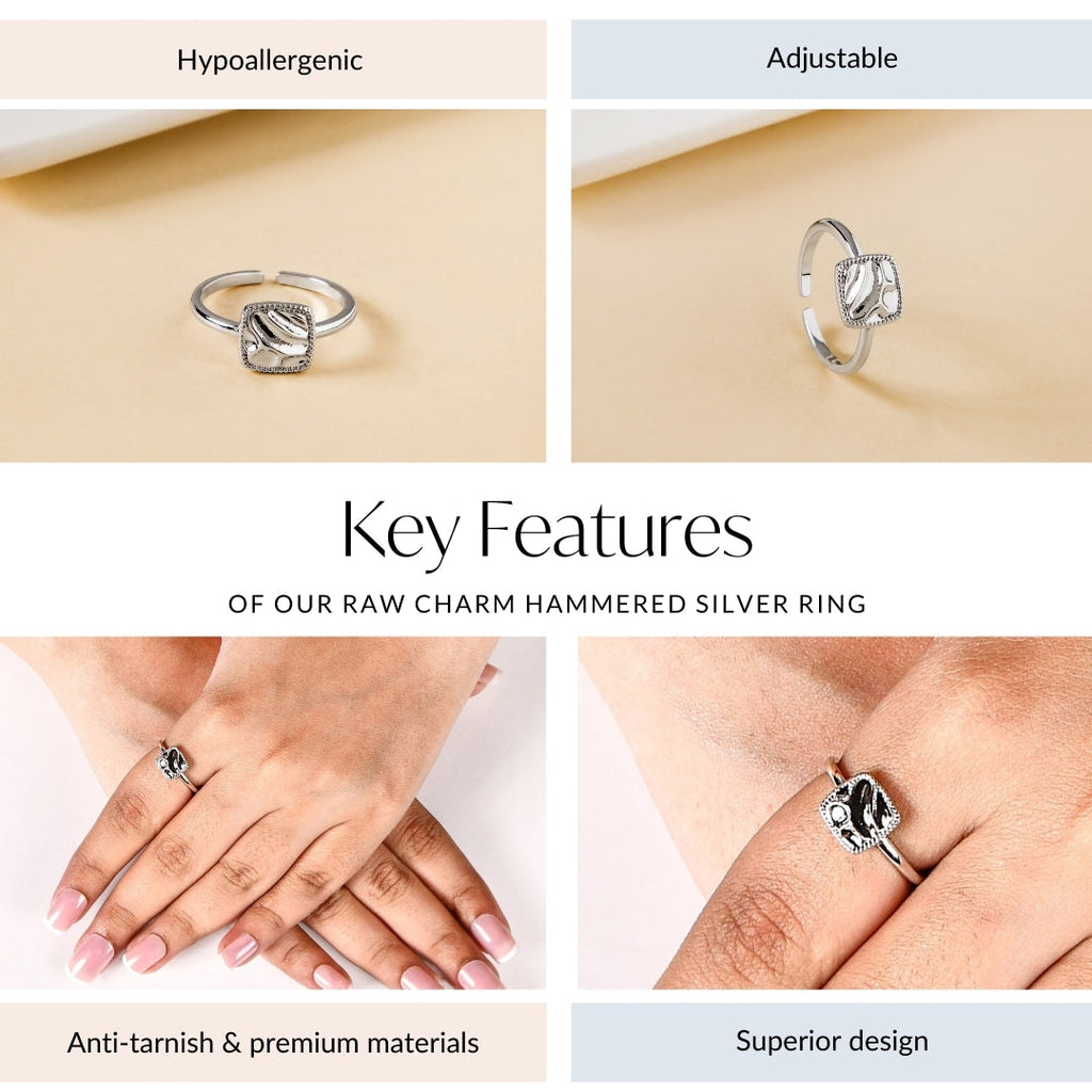 Raw Charm Hammered Silver Ring