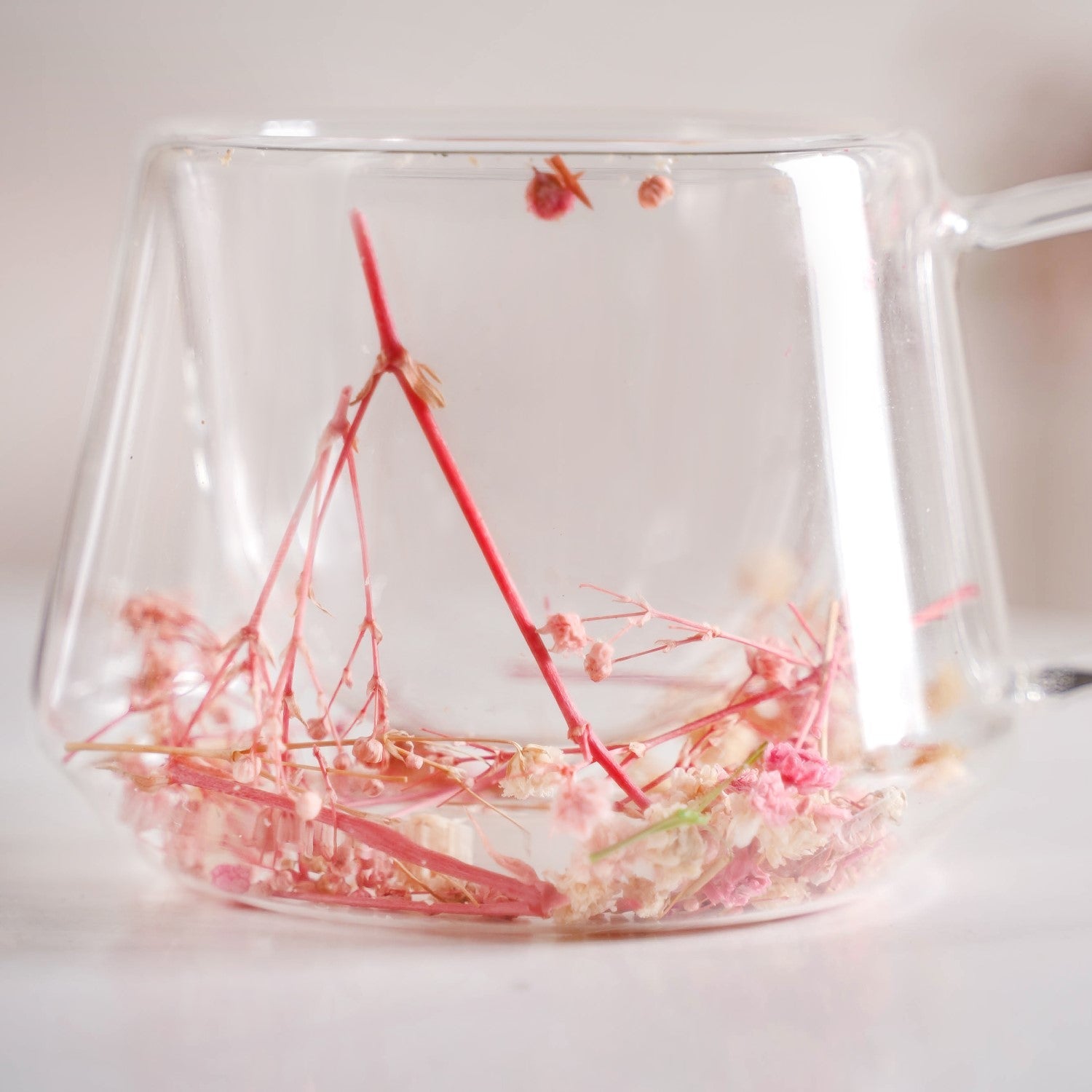 Real Flower Inside Double Wall Glass Cup Set Of 2 180ml