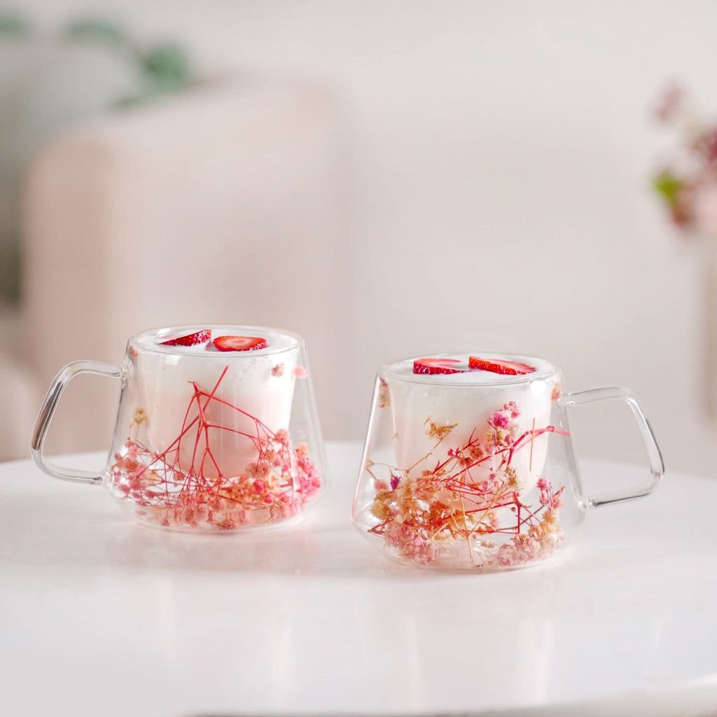 Real Flower Inside Double Wall Glass Cup Set Of 2 180ml