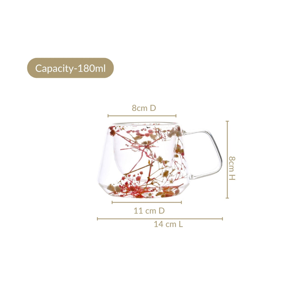 Real Flower Inside Double Wall Glass Cup Set Of 2 180ml