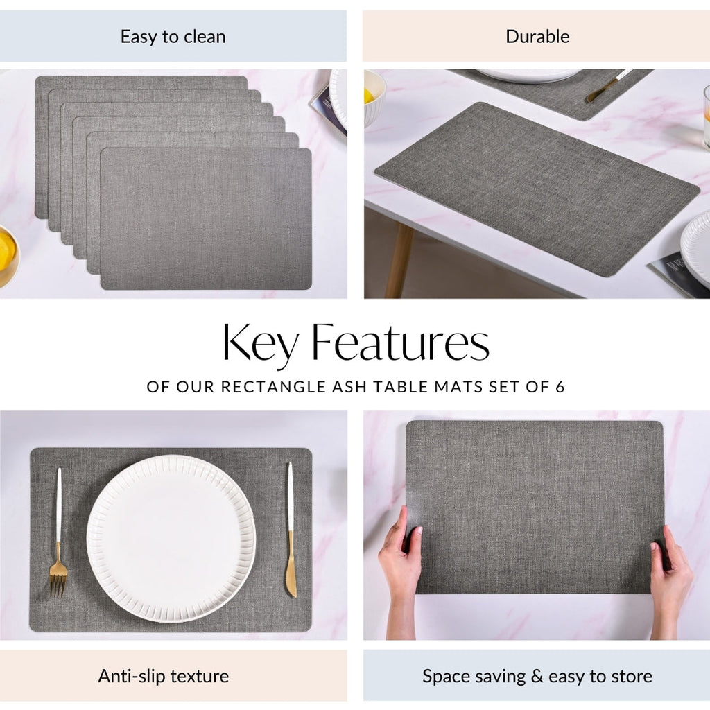 Rectangle Ash Grey Table Mat Set Of 6