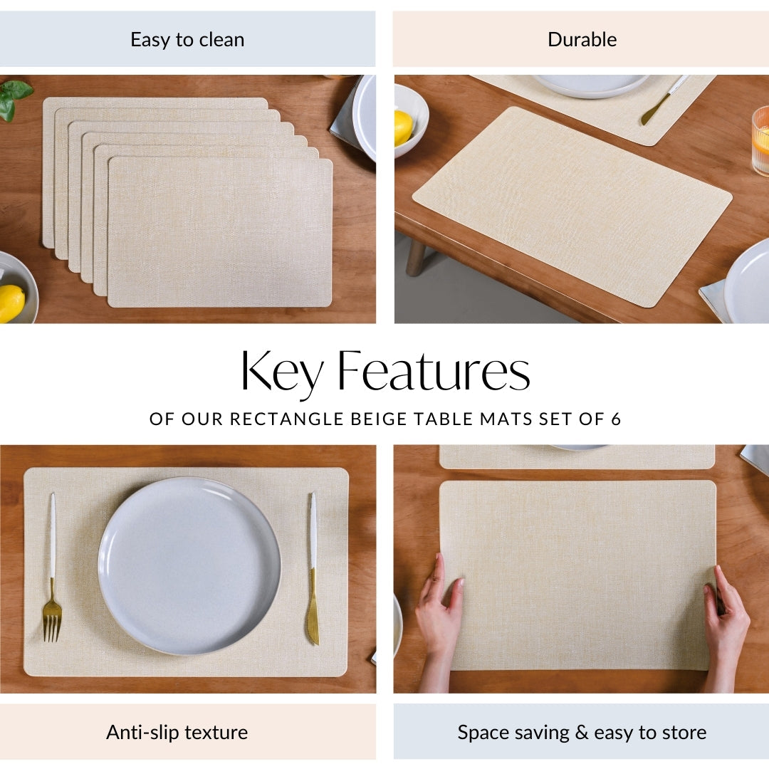 Rectangular Beige Dining Table Mat Set Of 6