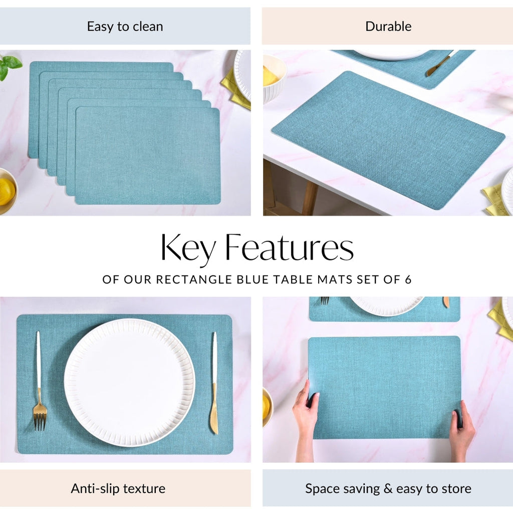 Rectangle Blue Dinner Table Mat Set Of 6
