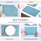 Rectangle Blue Dinner Table Mat Set Of 6