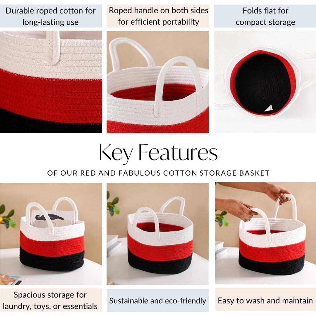 Red Storage Basket With Handles 20cm