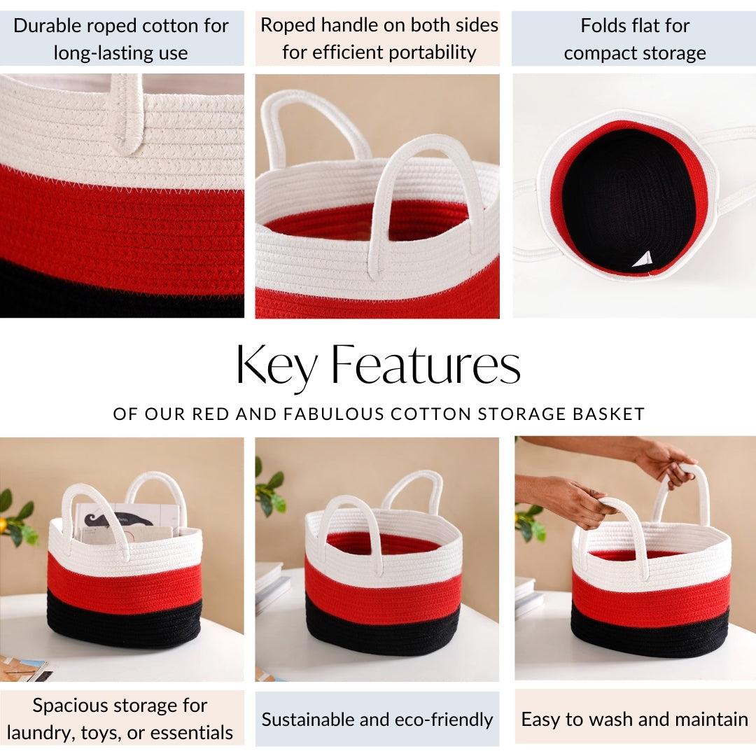 Red Storage Basket With Handles 20cm