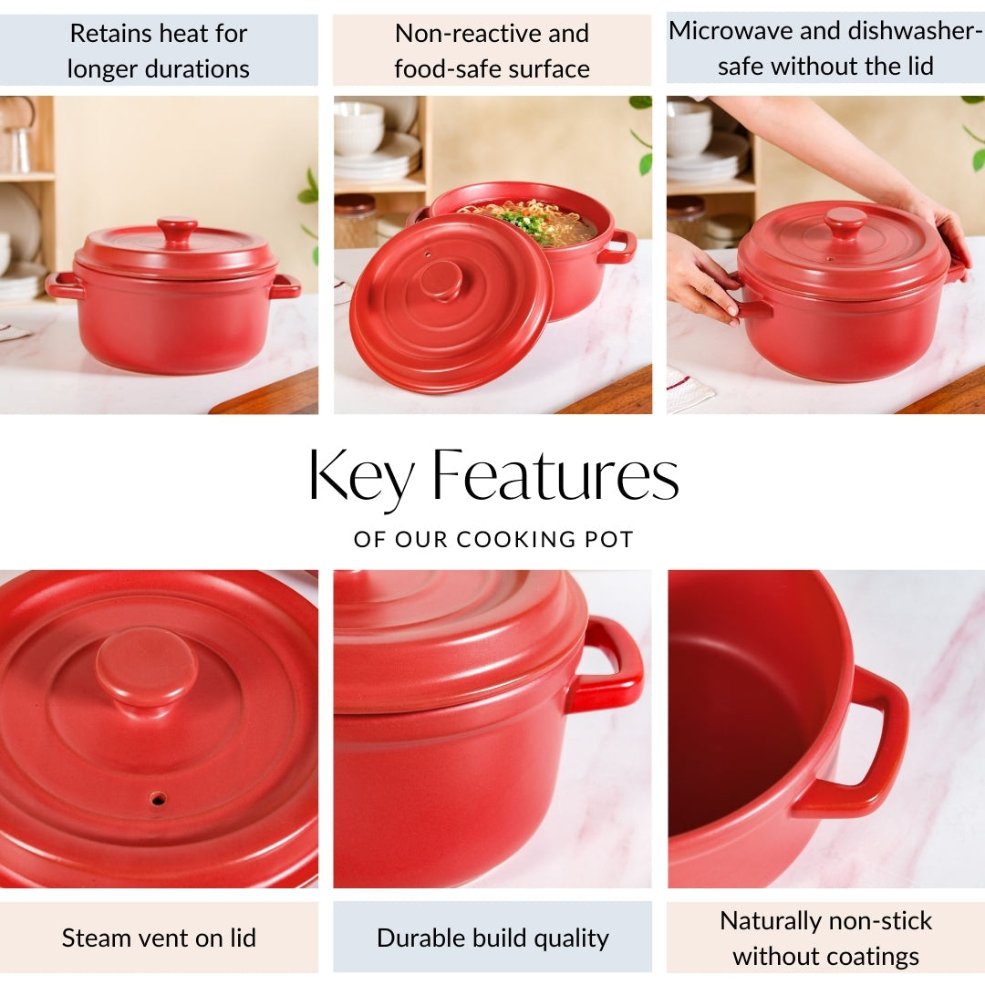 Matte Red Ceramic Cocotte Cooking Pot 4200ml