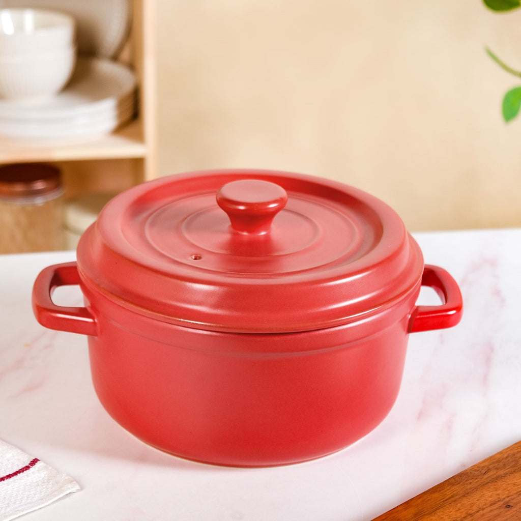Matte Red Ceramic Cocotte Cooking Pot 4200ml