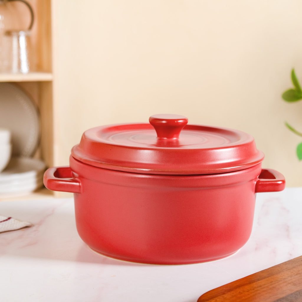 Matte Red Ceramic Cocotte Cooking Pot 4200ml