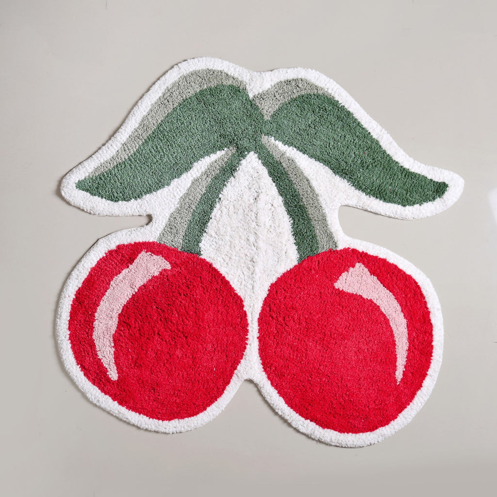 Red Cherry Tufted Cotton Anti Slip Floor Mat 77x73cm
