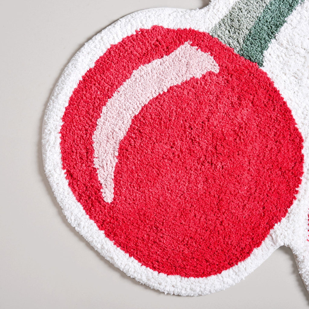 Red Cherry Tufted Cotton Anti Slip Floor Mat 77x73cm