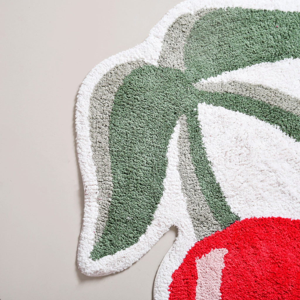 Red Cherry Tufted Cotton Anti Slip Floor Mat 77x73cm