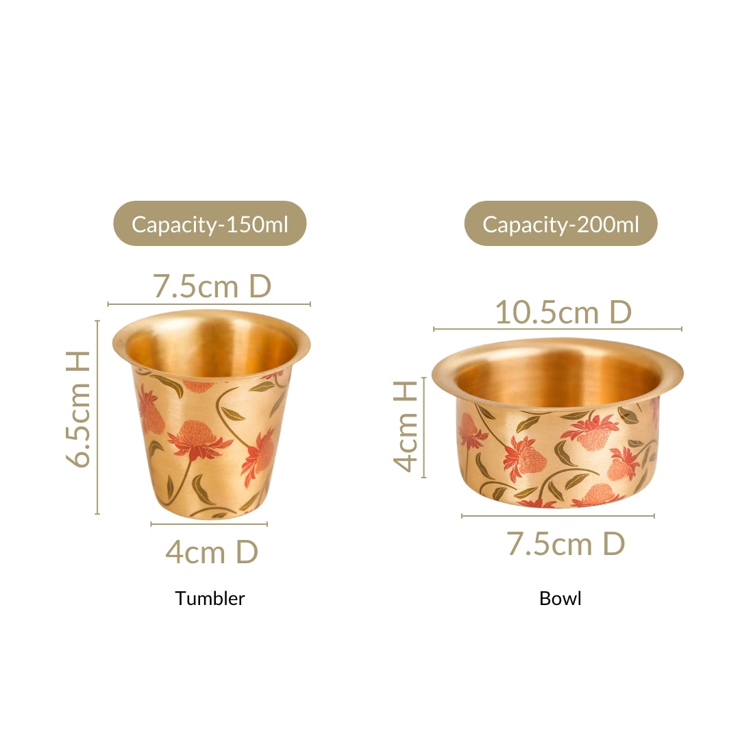 Chrysanthemums Pure Brass Filter Coffee Dabara Set For 2 With Gift Box