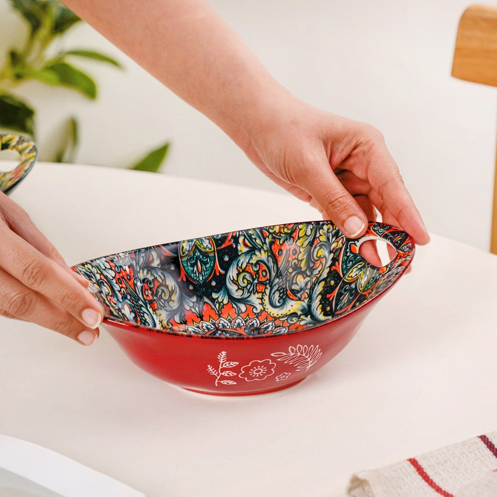 Red Mystic Mandala Ceramic Long Dish 400ml