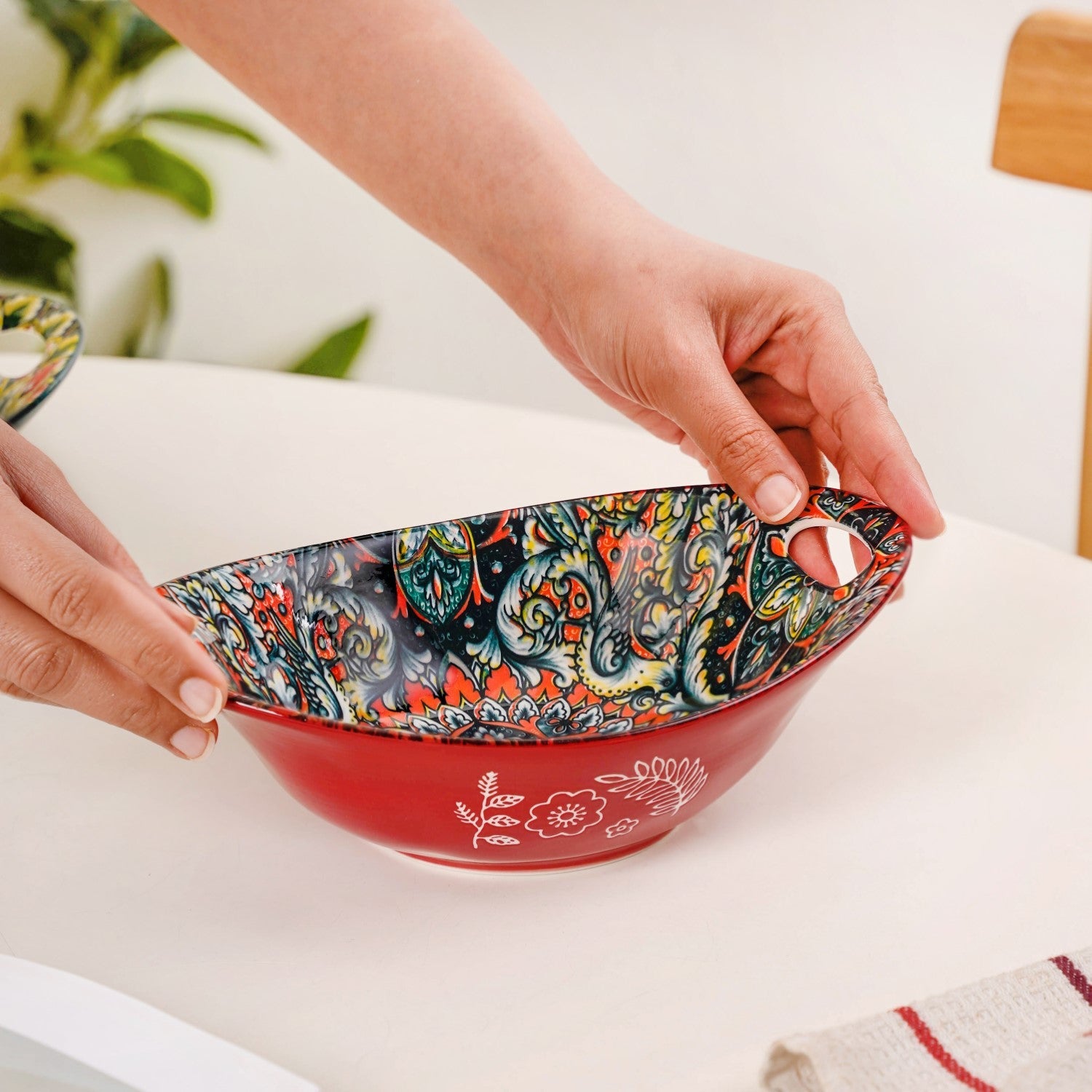 Red Mystic Mandala Ceramic Long Dish 400ml